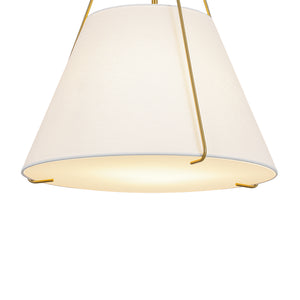 Mid-Century Brass White Fabric Conical Lantern Chandelier