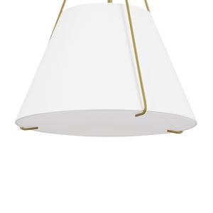 Mid-Century Brass White Fabric Conical Lantern Chandelier