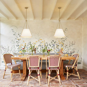 Mid-Century Brass White Fabric Conical Lantern Chandelier
