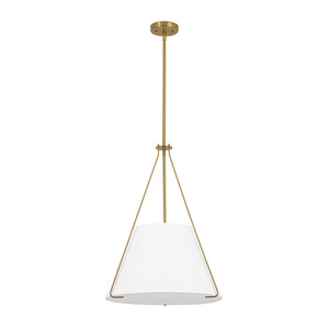 Mid-Century Brass White Fabric Conical Lantern Chandelier