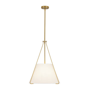 Mid-Century Brass White Fabric Conical Lantern Chandelier