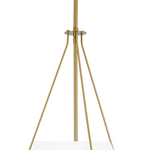 Mid-Century Brass White Fabric Conical Lantern Chandelier