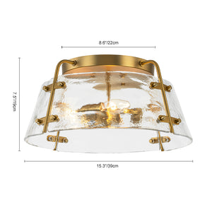 Mid-Century Clear Textured Glass Drum Flush Mount Light