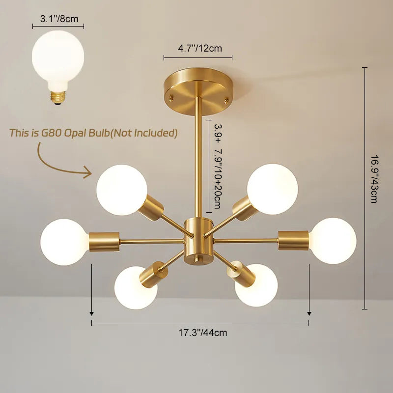 Mid-Century Modern 6-Light Brass Sputnik Ceiling Light