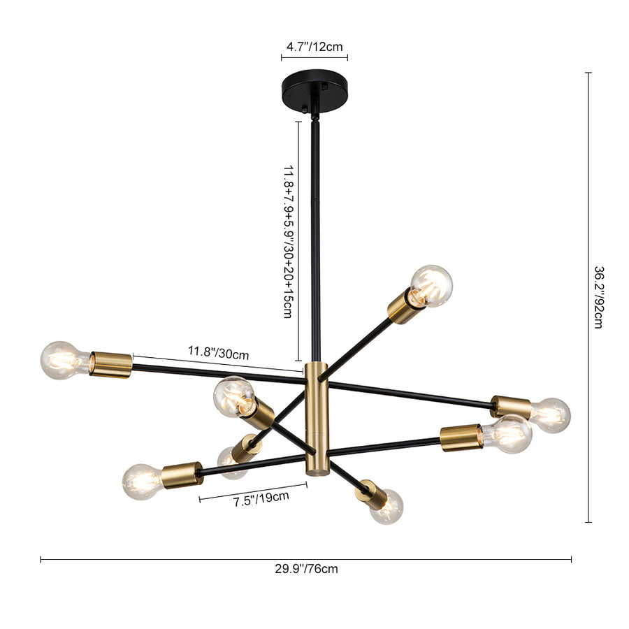 Mid-century 2-Tier Black Brass Sputnik Chandelier 