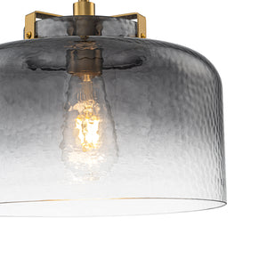 Modern 1-Light Gradient Grey Hammered Glass Round Drum Pendant