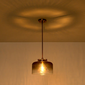 Modern 1-Light Gradient Grey Hammered Glass Round Drum Pendant