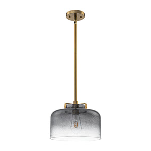 Modern 1-Light Gradient Grey Hammered Glass Round Drum Pendant