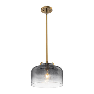 Modern 1-Light Gradient Grey Hammered Glass Round Drum Pendant
