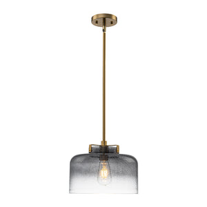 Modern 1-Light Gradient Grey Hammered Glass Round Drum Pendant