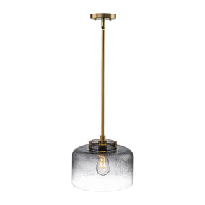 Modern 1-Light Gradient Grey Hammered Glass Round Drum Pendant