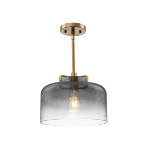 Modern 1-Light Gradient Grey Hammered Glass Round Drum Pendant