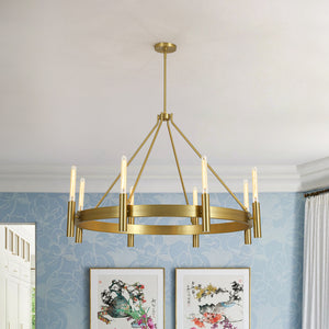 Modern Oversized 8-Light Brass Metal Wagon Wheel Chandelier