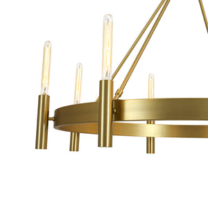 Modern Oversized 8-Light Brass Metal Wagon Wheel Chandelier