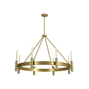 Modern Oversized 8-Light Brass Metal Wagon Wheel Chandelier