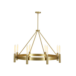 Modern Oversized 8-Light Brass Metal Wagon Wheel Chandelier
