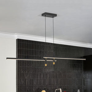 Modern Black Brass Linear Dimmable LED Island Chandelier