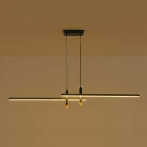 Modern Black Brass Linear Dimmable LED Island Chandelier