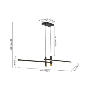 Modern Black Brass Linear Dimmable LED Island Chandelier