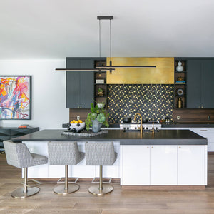 Modern Black Brass Linear Dimmable LED Island Chandelier