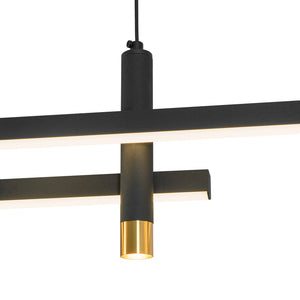 Modern Black Brass Linear Dimmable LED Island Chandelier
