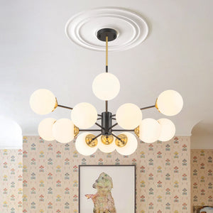 Modern Black Brass Opal Glass Globe Tiered Sputnik Chandelier