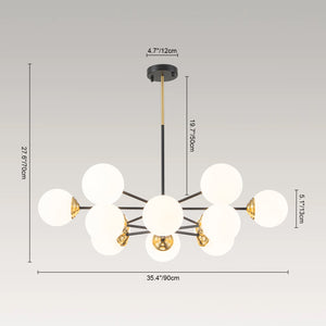 Modern Black Brass Opal Glass Globe Tiered Sputnik Chandelier