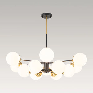 Modern Black Brass Opal Glass Globe Tiered Sputnik Chandelier