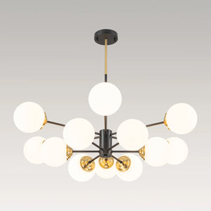 Modern Black Brass Opal Glass Globe Tiered Sputnik Chandelier