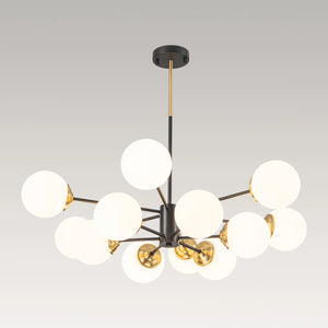 Modern Black Brass Opal Glass Globe Tiered Sputnik Chandelier