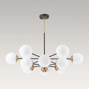Modern Black Brass Opal Glass Globe Tiered Sputnik Chandelier
