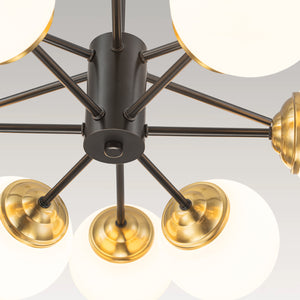 Modern Black Brass Opal Glass Globe Tiered Sputnik Chandelier