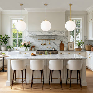 Modern Brass 1-light Shine Opal Glass Globe Kitchen Pendant