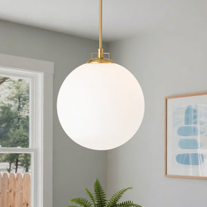 Modern Brass 1-light Shine Opal Glass Globe Kitchen Pendant