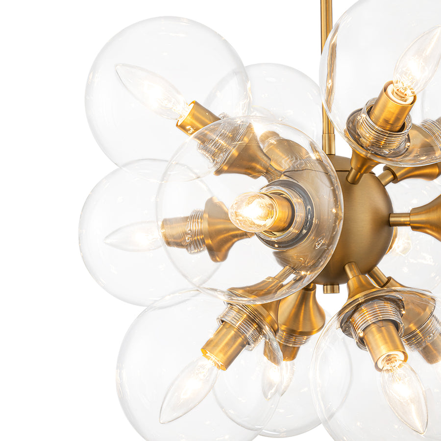 Modern Brass 12-Light Cluster Glass Globe Bubble Chandelier