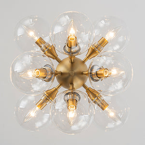 Modern Brass 12-Light Cluster Glass Globe Bubble Chandelier