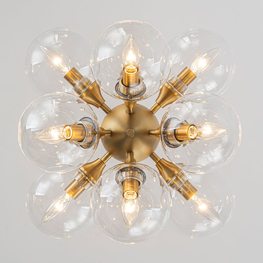 Modern Brass 12-Light Cluster Glass Globe Bubble Chandelier