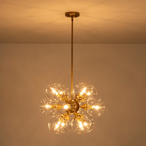 Modern Brass 12-Light Cluster Glass Globe Bubble Chandelier