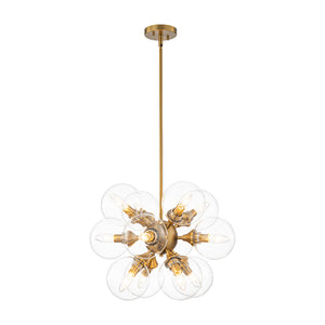 Modern Brass 12-Light Cluster Glass Globe Bubble Chandelier