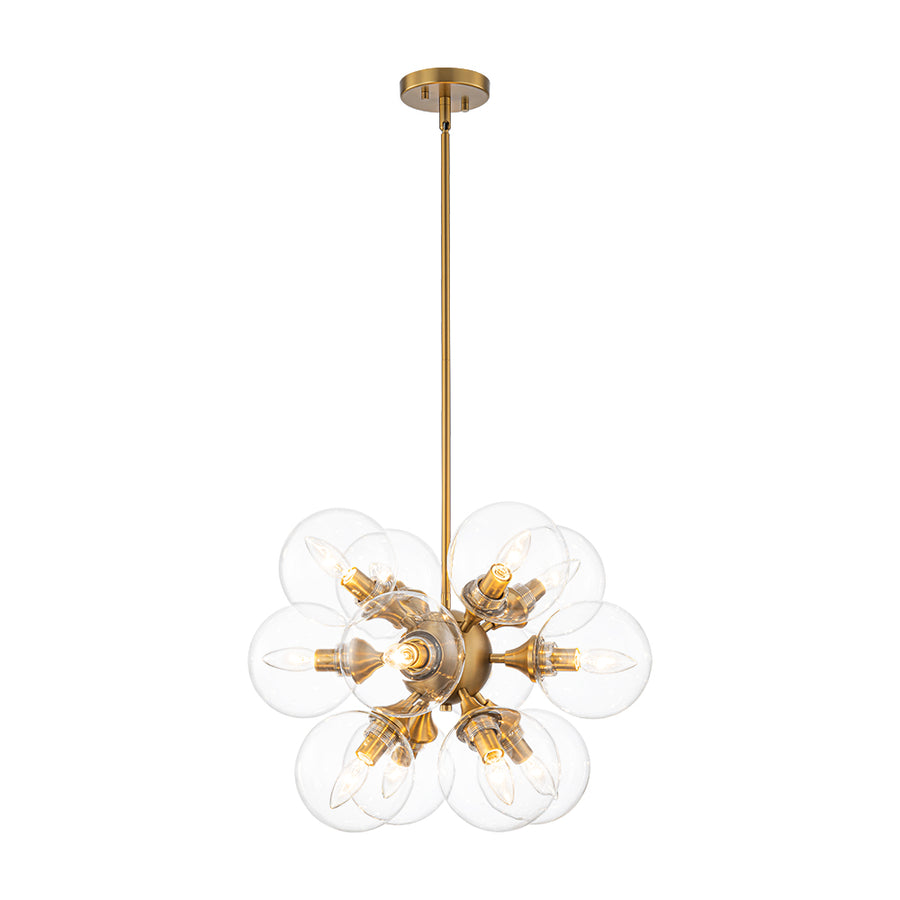 Modern Brass 12-Light Cluster Glass Globe Bubble Chandelier