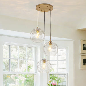 Modern Cluster Clear Hammered Glass Globe 3-Light Pendant
