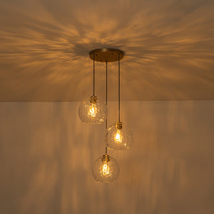 Modern Cluster Clear Hammered Glass Globe 3-Light Pendant