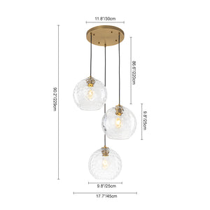 Modern Cluster Clear Hammered Glass Globe 3-Light Pendant