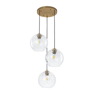 Modern Cluster Clear Hammered Glass Globe 3-Light Pendant