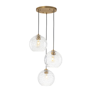 Modern Cluster Clear Hammered Glass Globe 3-Light Pendant