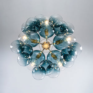 Modern Cluster Gradual Blue Glass Globe Bubble Chandelier