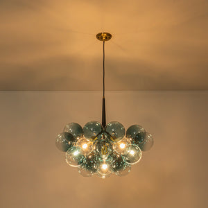 Modern Cluster Gradual Blue Glass Globe Bubble Chandelier