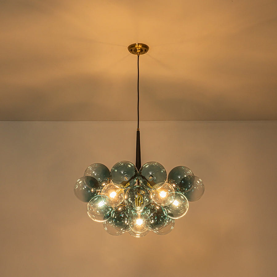 Modern Cluster Gradual Blue Glass Globe Bubble Chandelier