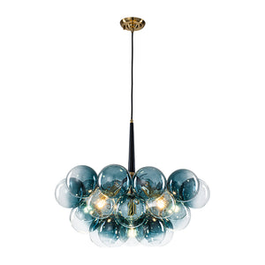 Modern Cluster Gradual Blue Glass Globe Bubble Chandelier