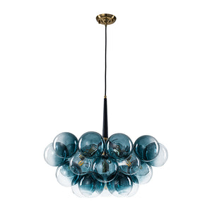 Modern Cluster Gradual Blue Glass Globe Bubble Chandelier